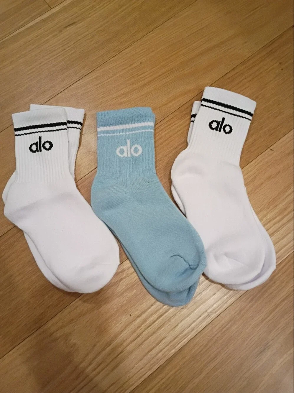 Alo Yoga 3 Pack Half Crew Socks White And Blue